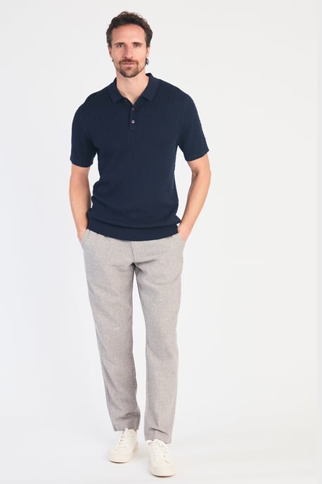 Dark Navy Cotton Short Sleeve Button-Up Polo Shirt