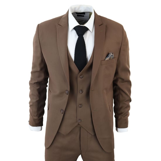 Traje clásico de 3 piezas IM1 para hombre, color marrón liso - Image 2