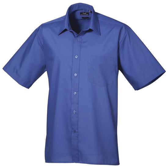 Premier Mens Short Sleeve Formal Poplin Plain Work Shirt (Royal) - Image 1