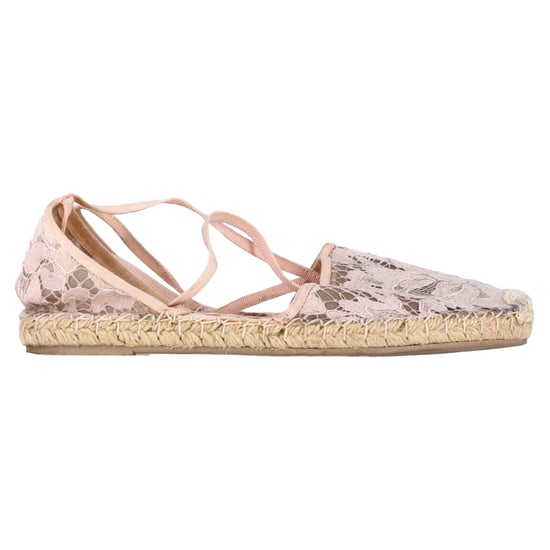 Valentino Garavani Floral Lace Self-Tie Espadrille Flats in Pink Polyester - Image 1