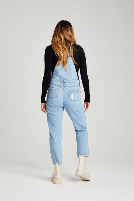Light Blue Ripped Long Dungaree