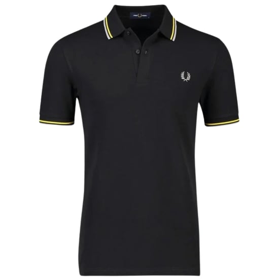 Polo negro con cuello con ribetes gemelos en amarillo de Fred Perry - Image 1