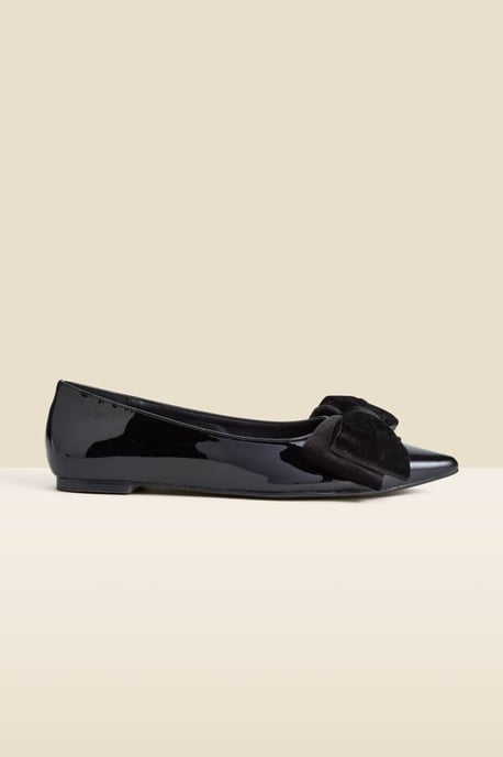 Black Patent Ballet Pumps With Velvet Bow