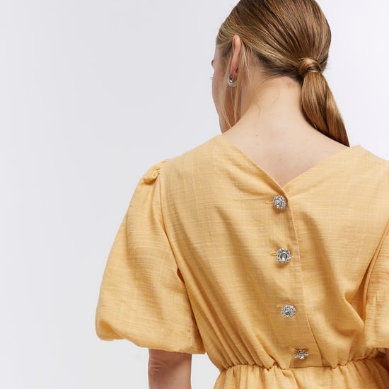 River Island Womens T-Shirt Mini Dress Petite Yellow Puff Sleeve