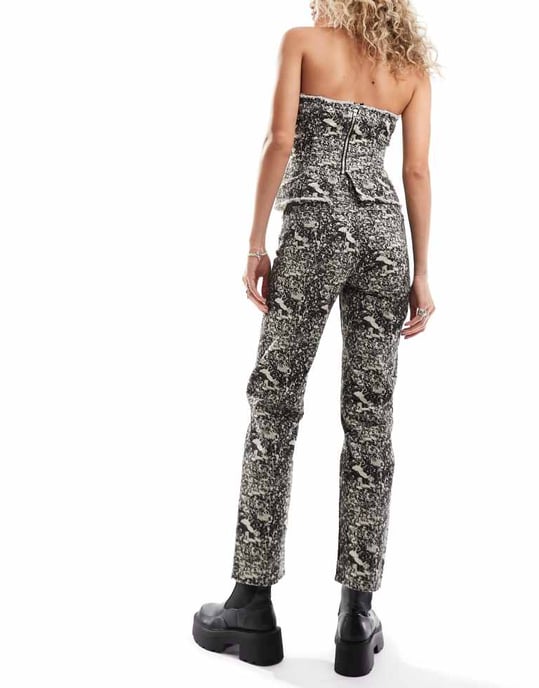 Basic Pleasure Mode crowd print straight leg jeans co-ord in grey - Image 4