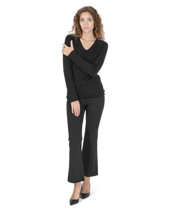 Crown Of Edinburgh Pull Col V En Cachemire Pour Femme Coe 0022 Noir - Image 1