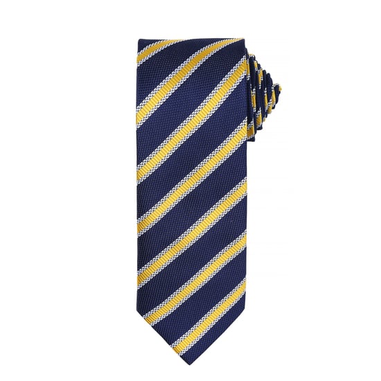 Premier Mens Waffle Stripe Formal Business Tie (Pack of 2) (Navy/Gold) - Image 1