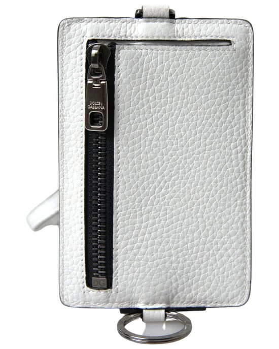 Logo-Embossed Leather Card Holder with Lanyard