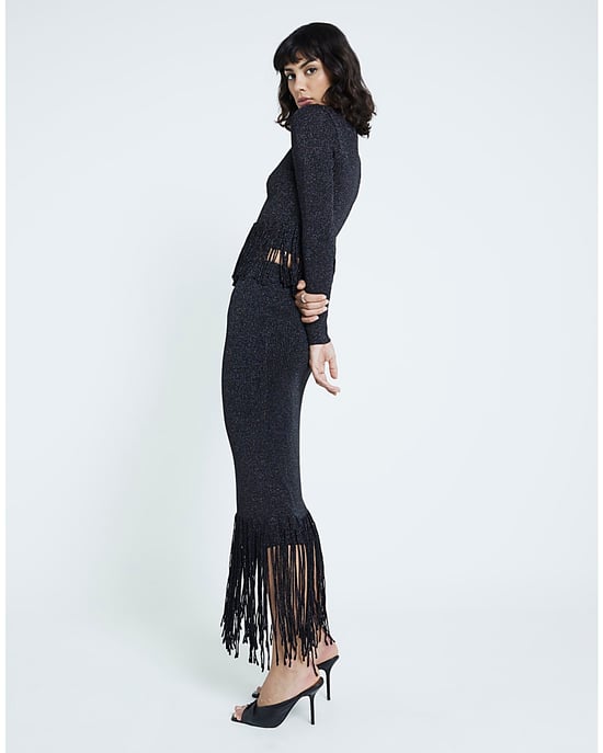River Island Womens Jumper Black Long Sleeve Fringe