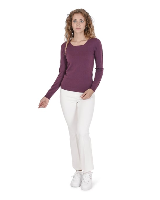 Crown Of Edinburgh Cashmere Womens Square Neck Sweater Coe 0024 Burgundy