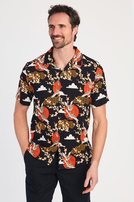 Black Resort Style Printed Short Sleeve Shirt