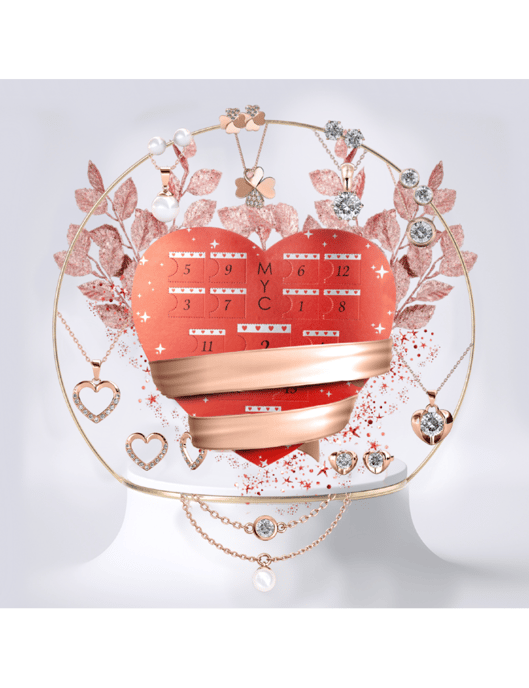 Calendario de Adviento Corazón - 14 joyas - Oro rosa y cristal - Image 1