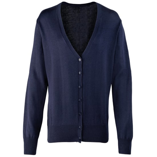 Premier Womens/Ladies Cotton Acrylic V Neck Cardigan (Navy) - Image 1