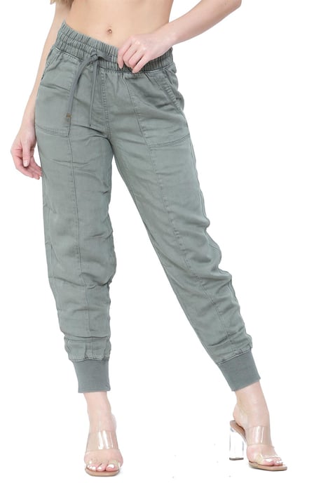 EX M&S Mujer Pantalones De Lino Con Puños Caqui - Image 1