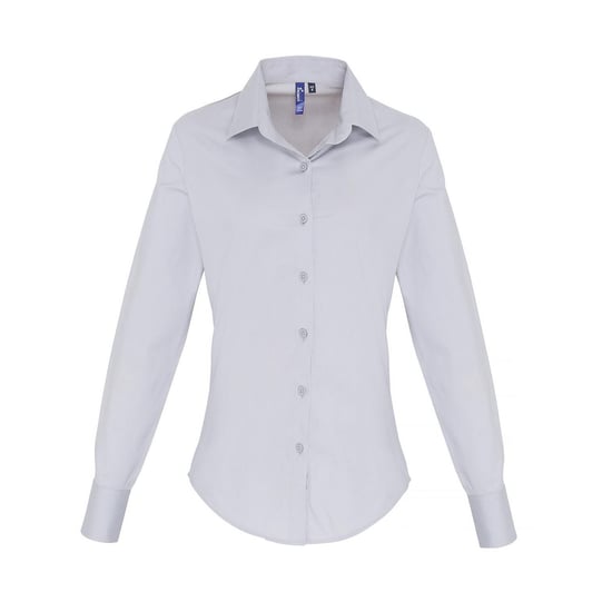 Premier Womens/Ladies Poplin Stretch Long-Sleeved Shirt (Silver) - Image 1