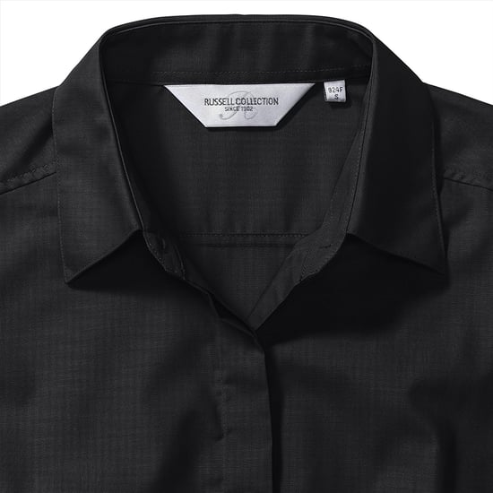 Russell Collection Ladies/Womens Long Sleeve Poly-Cotton Easy Care Fitted Poplin Shirt (Black) - Image 5