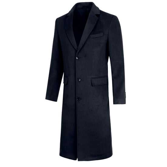 Men's Knee-Length Winter Wool Coat Slim Fit Turn-Down Collar Business Coats Blue - Image 2