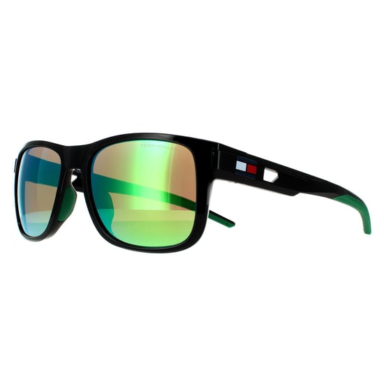 Gafas de sol espejo negras y verdes para hombres Tommy Hilfiger Wrap - Image 2