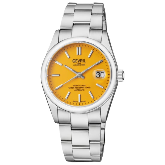 Gevril Pulsera automática de acero inoxidable con esfera amarilla West Village para hombre - Image 1