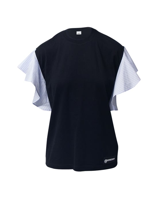 Burberry Striped Ruffled-Sleeve Oversized T-shirt In Black Cotton - Image 1