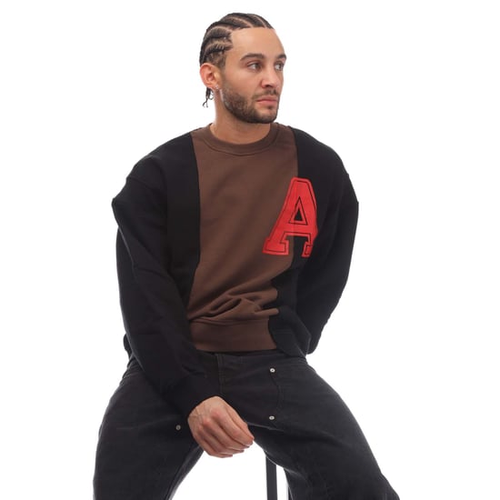 Sudadera VARSITY de algodón polar con cuello redondo en marrón y negro - Image 4