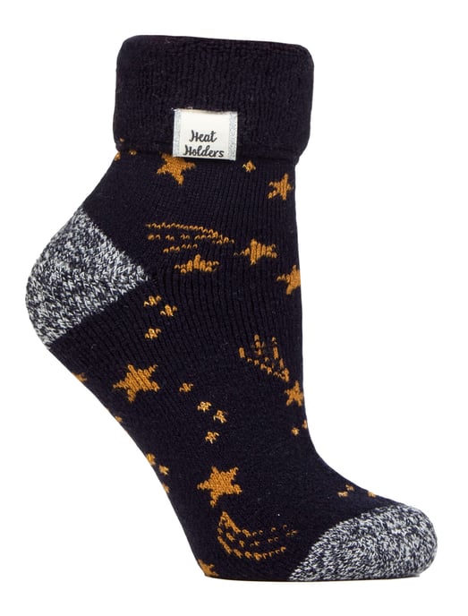 Calcetines de mujer con puño giratorio | Calentadores | Calentitos y suaves calcetines de invierno - Azul Marino/Oro Estrellas - Image 1
