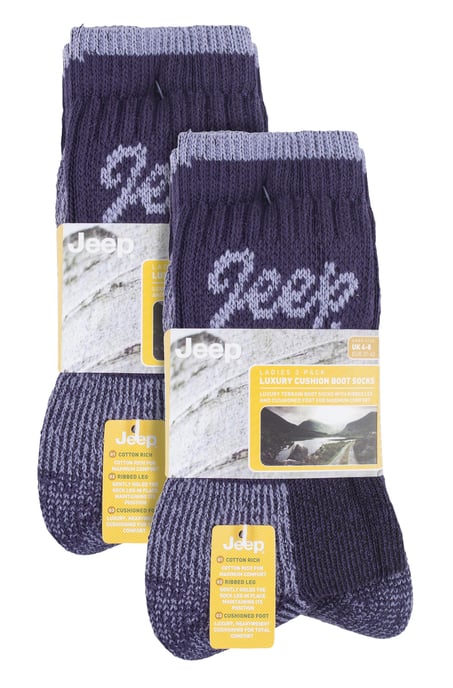 JEEP - 6 Par Multipack Señoras Algodón Transpirable Acolchado Calcetines Senderismo | Womens Cushioned Anti Blister Crew Trekking Socks - Lilac / Purple - Image 2