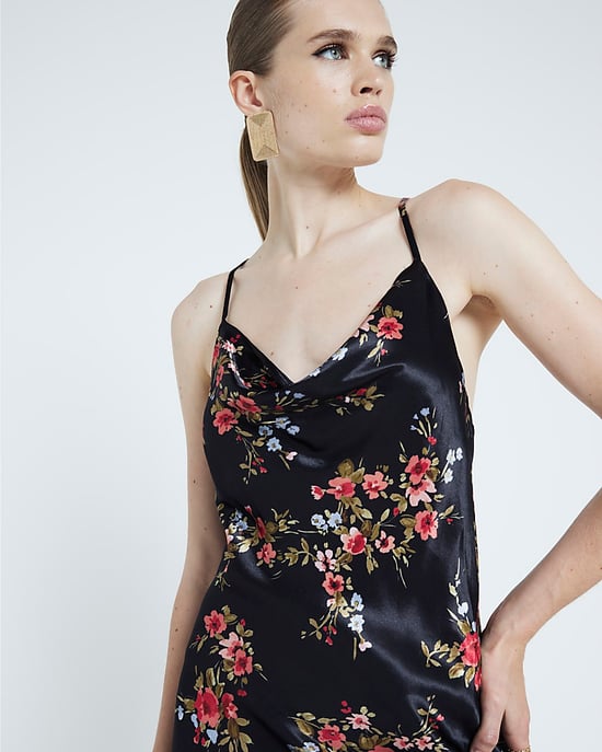 River Island Womens Slip Maxi Dress Black Floral Cowl Neck