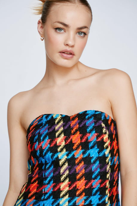 MultiColour Boucle Tailored Bandeau Mini Dress