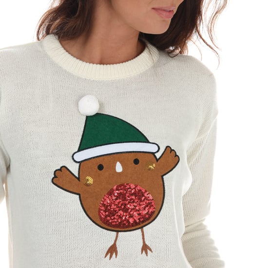 Women's Brave Soul Robin Christmas Jumper in Cream