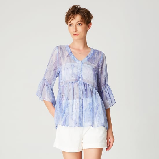 Chiffon shirt with tulip sleeves and abstract print - Image 1