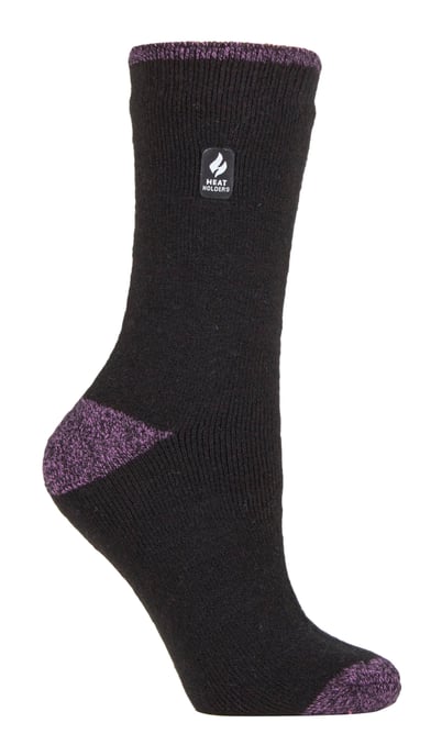 Heat Holders Lite - Calcetines Térmicos Aislantes para Mujer | Múltiples Diseños Incluyendo Rayas Argyle Corazones Estrellas | Calcetines Cálidos para Invierno - Negro / Morado H&T (Tenerife) - Image 1