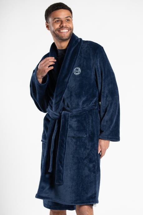 Blue Plush Shawl Collar Dressing Gown
