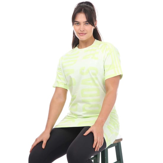 Women's adidas Essentials Allover Print T-Shirt Dress in Lime