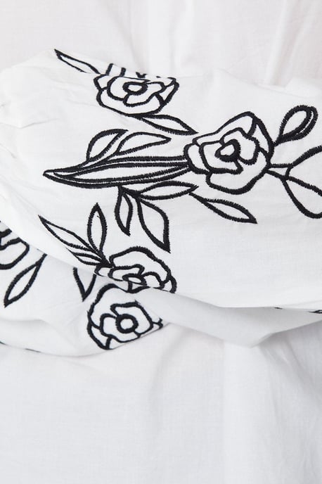 Cutwork Sleeve Poplin Tie Shoulder Top