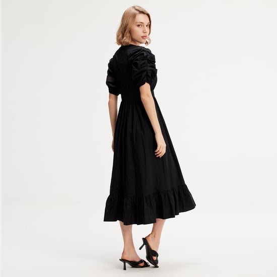 Trapeze Dress With Puffed Sleeves