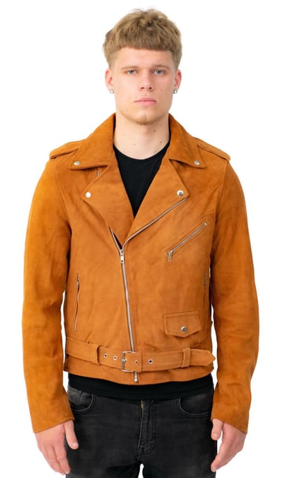 Mens Goat Suede Leather Brando Biker Jacket-Melbourne