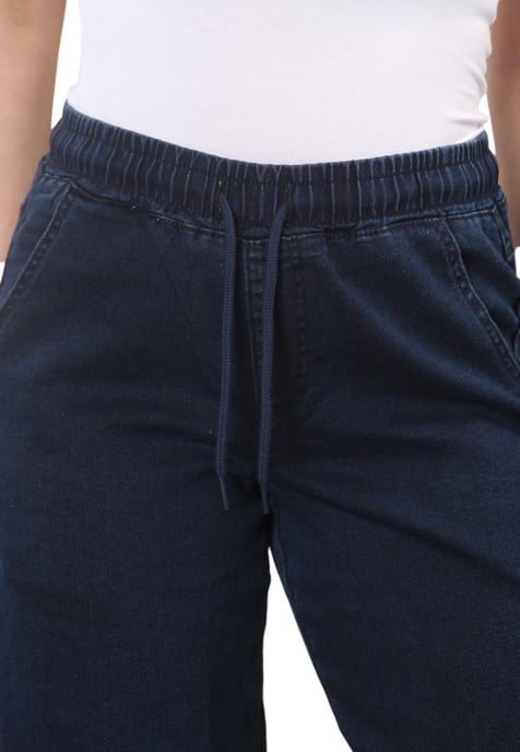 Vaqueros de cintura alta con elástico y pierna ancha MYT para mujer en azul oscuro - Image 4