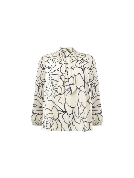 Stone Floral Print Chiffon Tie Neck Blouse
