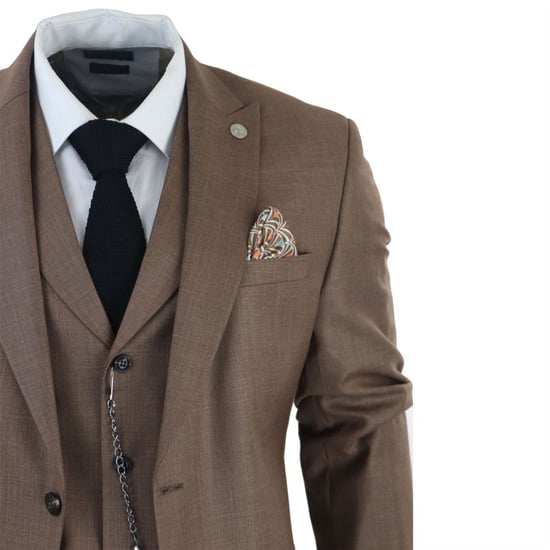 Traje clásico de 3 piezas en color marrón liso para hombre - Image 5