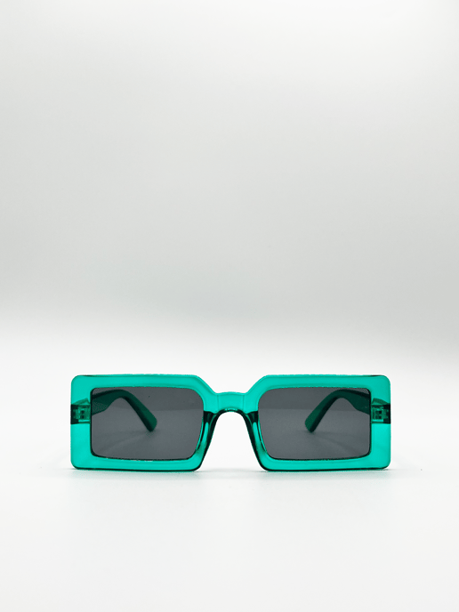 Light blue oversized rectangle plastic frame sunglasses