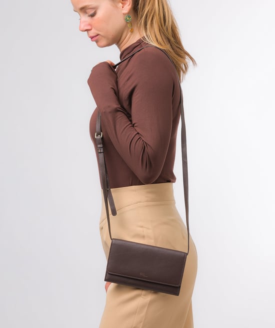 'Saffron' Hot Fudge Nappa Leather Cross Body Clutch Bag