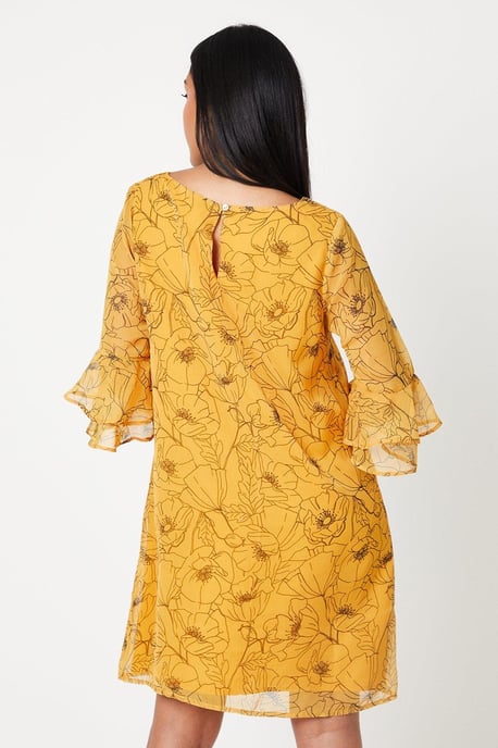 Petite Stencil Floral Flute Sleeve Shift Dress