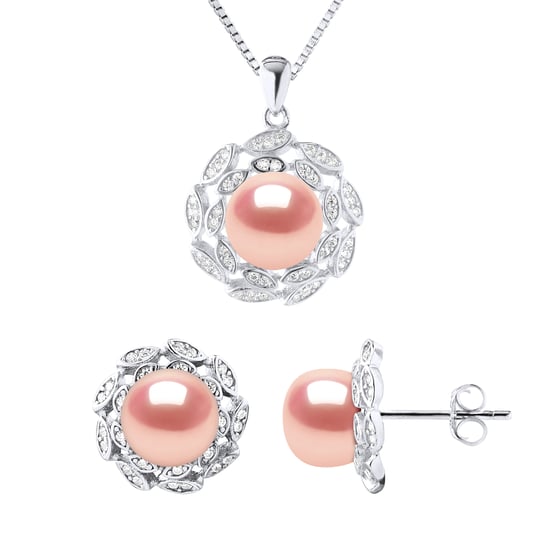 Adornment Necklace & Earrings FLOWER Freshwater Pearl 9-10 mm Natural Rose 925