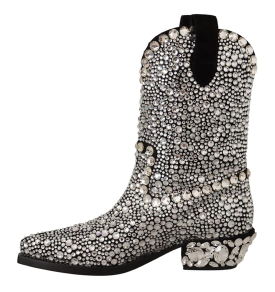 Botas de vaquera de ante negro con strass y cristales para mujer de Dolce & Gabbana - Image 3