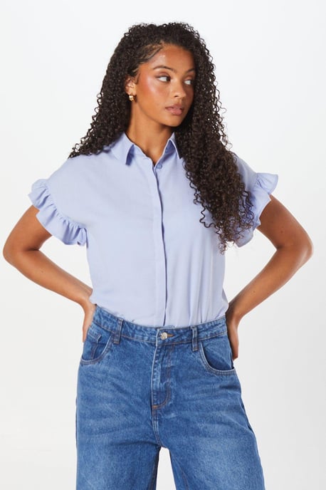 Ruffle Sleeve Button Through Shirt