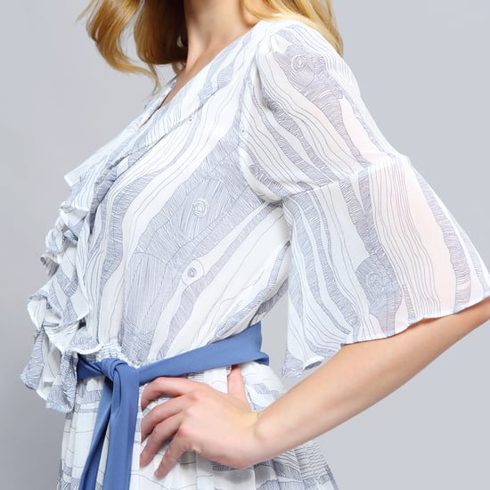 Linear wave print frill short dress - Image 5