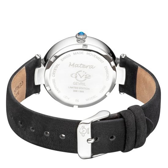 GV2 Matera Reloj de cuarzo suizo para mujer con esfera de nácar negro y pulsera de ante negro con diamantes - Image 2