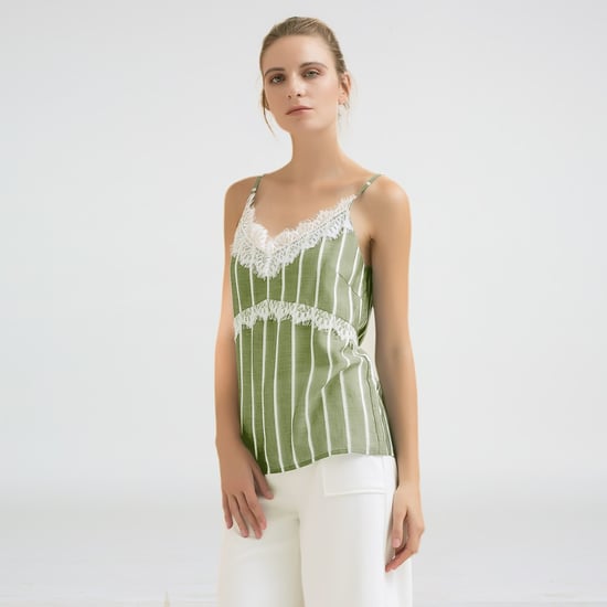Lace Cleavage Striped Camisole Top - Image 1