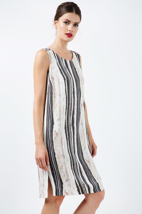 Striped Straight Dress with Belt